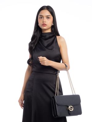 Dollar Calfskin Interlocking G Shoulder Bag Black