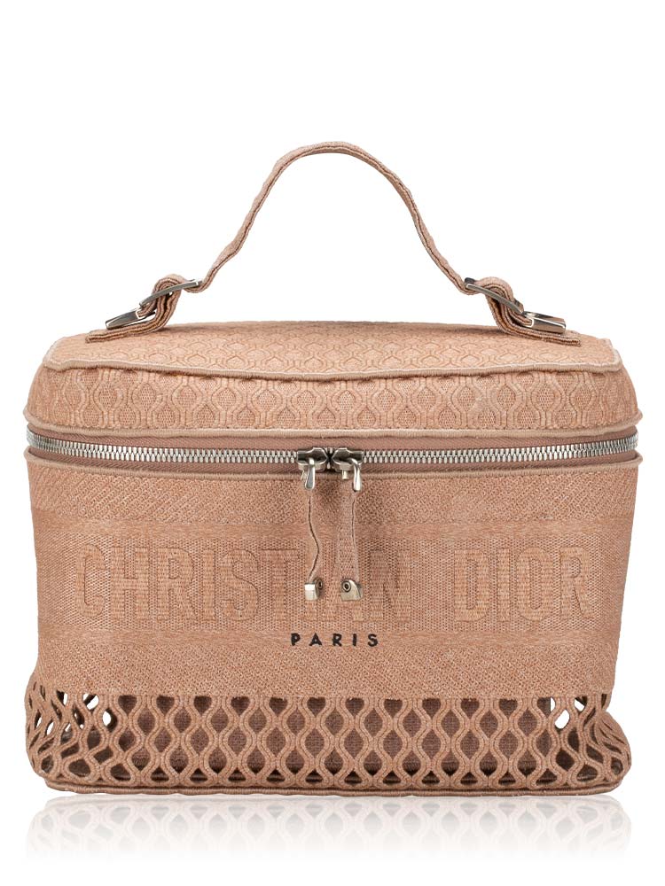Mesh Embroidered Diortravel Vanity Case Beige
