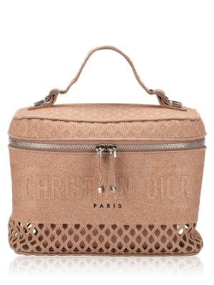 Mesh Embroidered Diortravel Vanity Case Beige