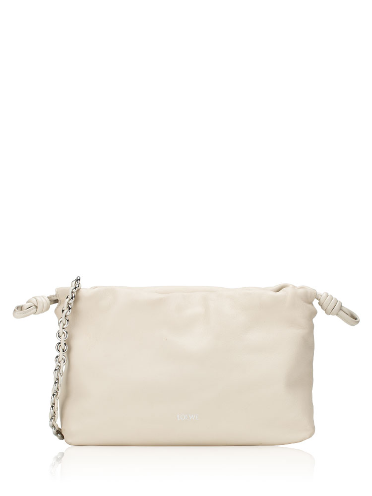 Nappa Flamenco Knot Medium Shoulder Bag with Donut Chain Sea Salt White