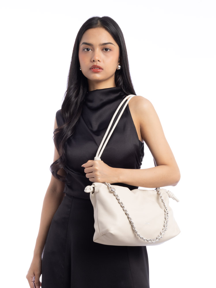 Nappa Flamenco Knot Medium Shoulder Bag with Donut Chain Sea Salt White