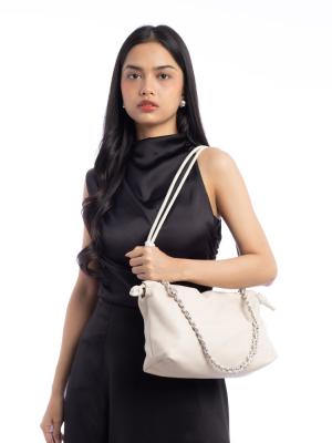 Nappa Flamenco Knot Medium Shoulder Bag with Donut Chain Sea Salt White