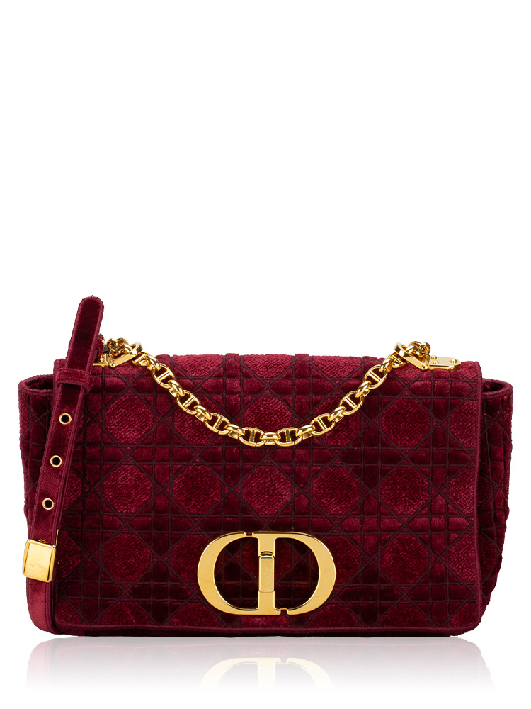 Velvet Cannage Caro Medium Shoulder Bag Red