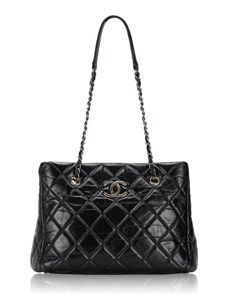 Aged Calfskin Paris Dubai Coco Soft Tote Black