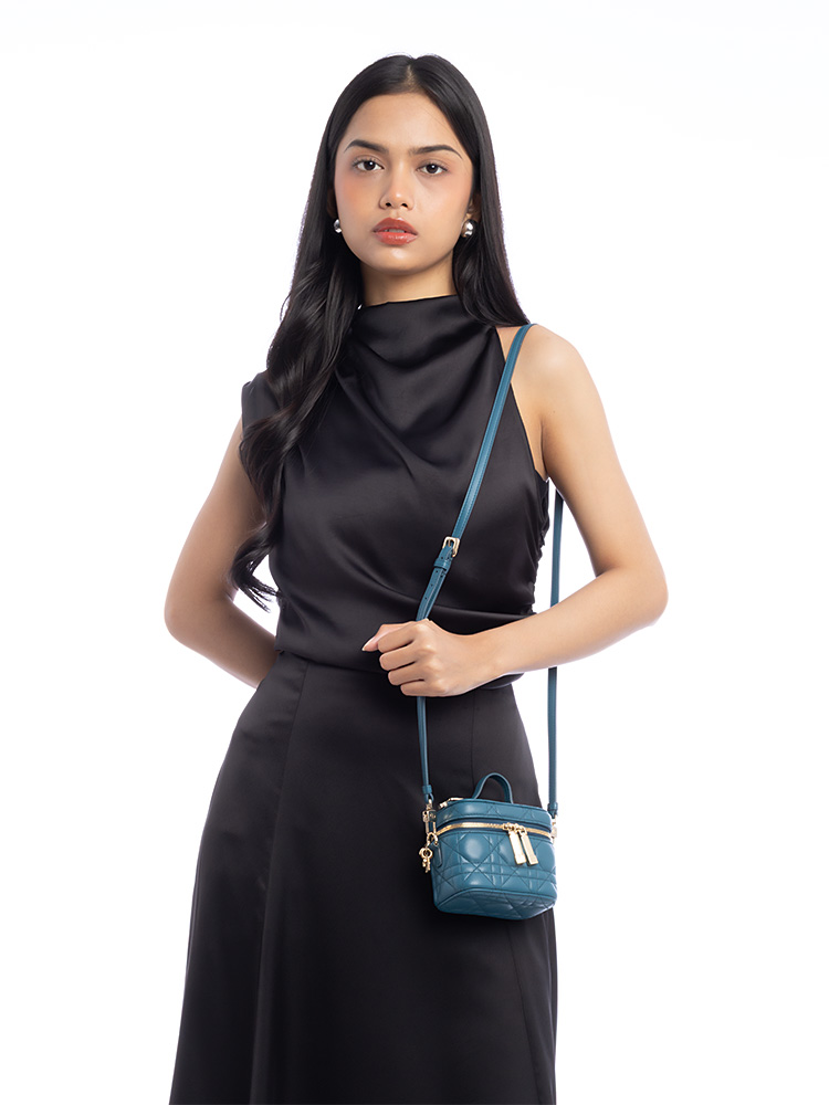 Lambskin Cannage Micro Lady Dior Vanity Case Deep Ocean