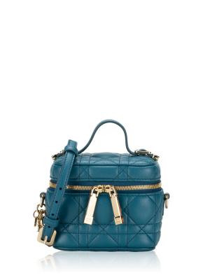 Lambskin Cannage Micro Lady Dior Vanity Case Deep Ocean