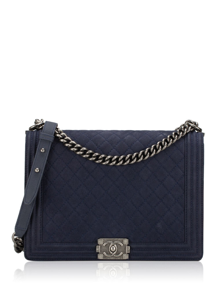 Matte Caviar Large Boy Flap Bag Navy Blue