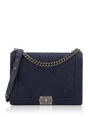 Matte Caviar Large Boy Flap Bag Navy Blue