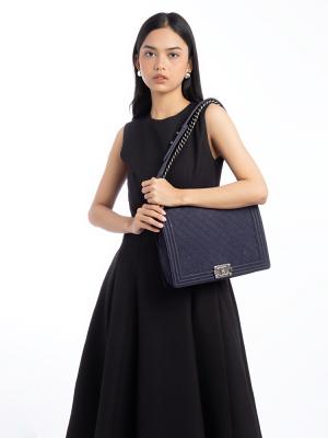 Matte Caviar Large Boy Flap Bag Navy Blue