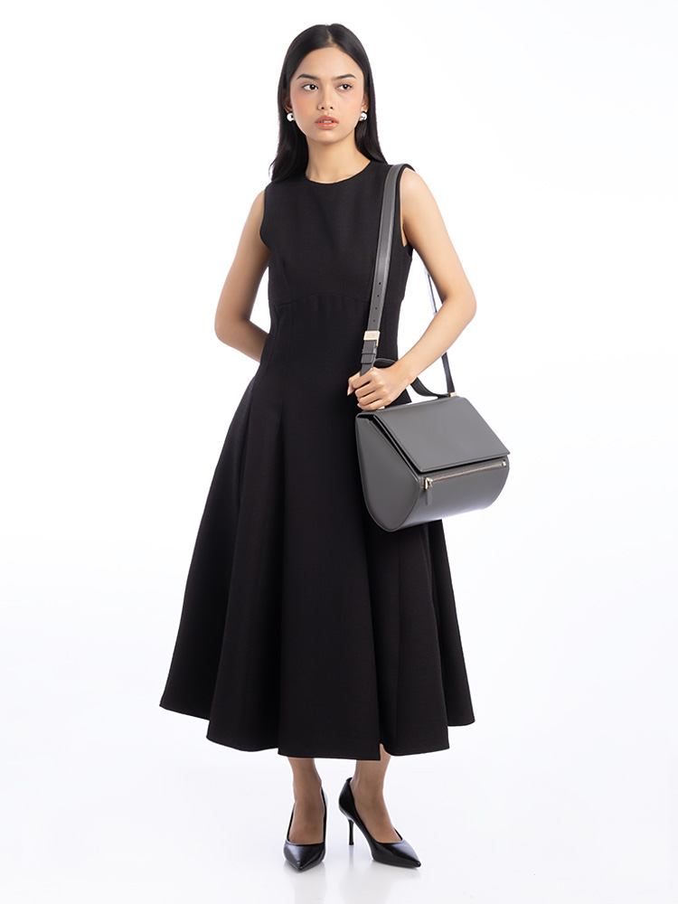 Textured Calfskin Pandora Box Medium Crossbody Grey