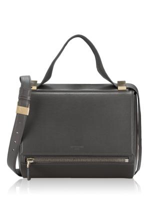 Textured Calfskin Pandora Box Medium Crossbody Grey