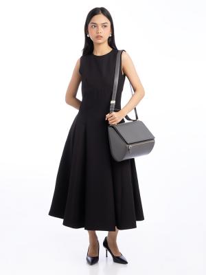 Textured Calfskin Pandora Box Medium Crossbody Grey