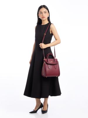 Textured Calfskin Heroine Small Top Handle Bag Oxblood