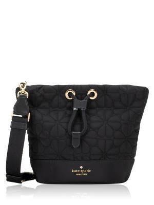 Flower Spade Quilted Nylon Mini Bucket Bag Black