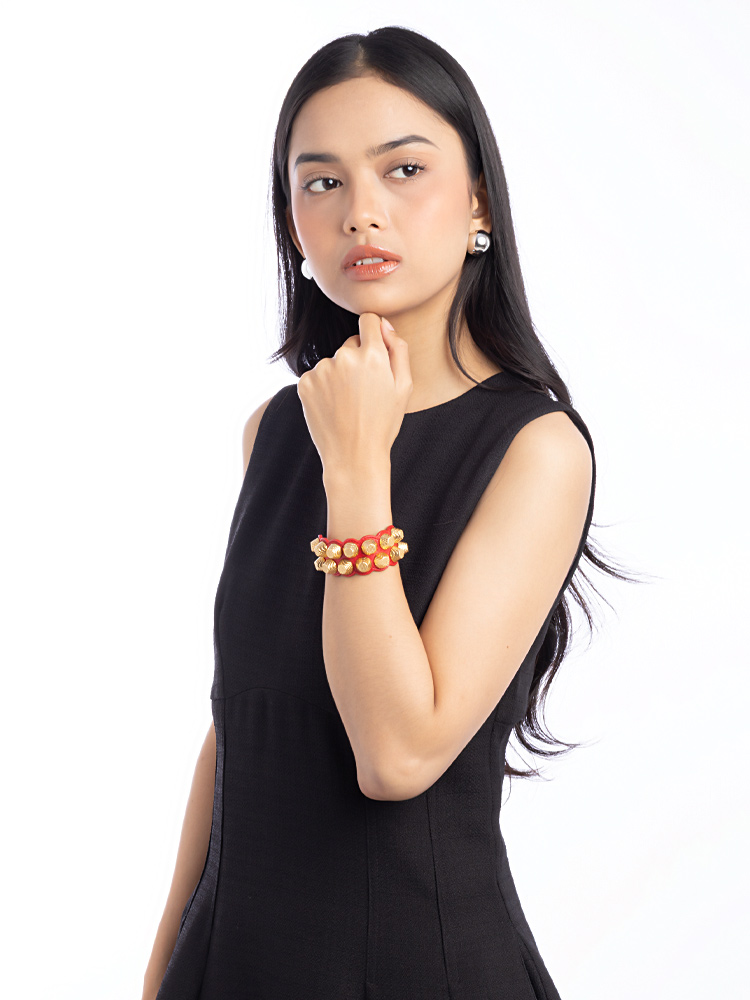 Gold All Over Stud Two Row Bracelet Rouge Cardinal