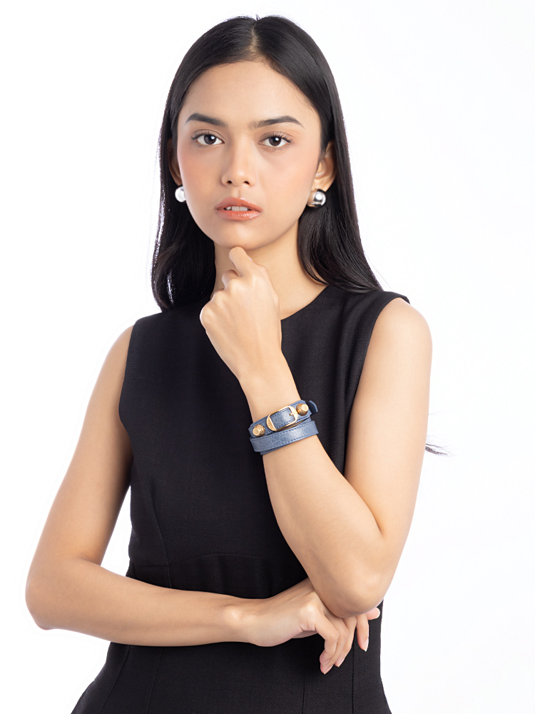 Gold Triple Tour Bracelet Bleu Persan Sz M