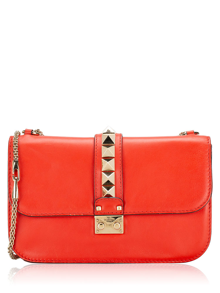 Vitello Rockstud Glam Lock Medium Flap Bag Orange
