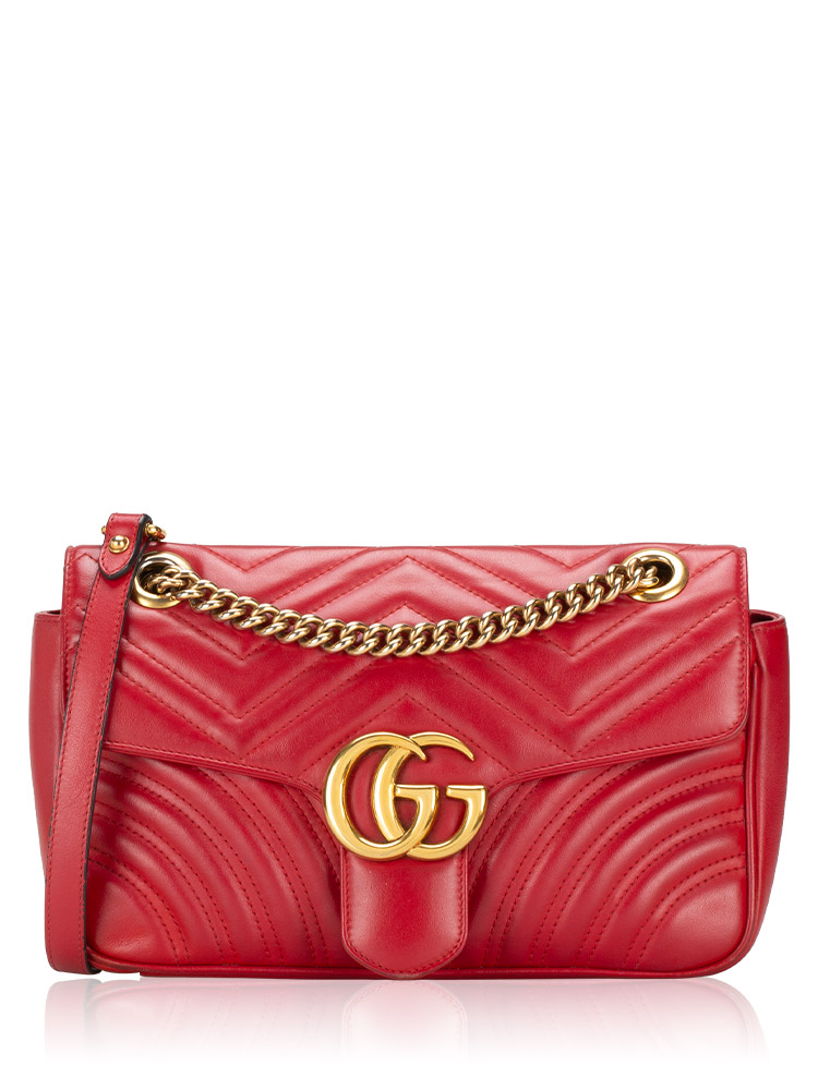 GG Marmont Matelasse Small Flap Shoulder Bag Hibiscus Red