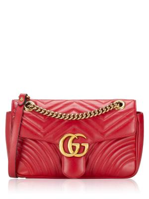 GG Marmont Matelasse Small Flap Shoulder Bag Hibiscus Red