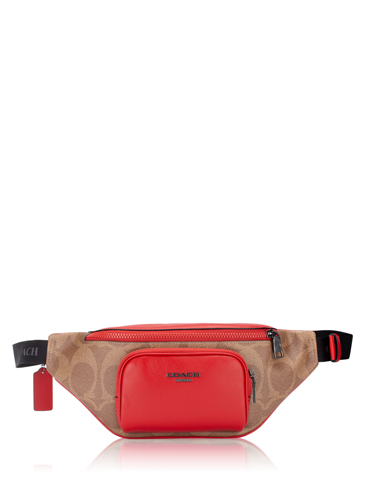 Men CBI67 Signature Racer Belt Bag Tan Bold Red