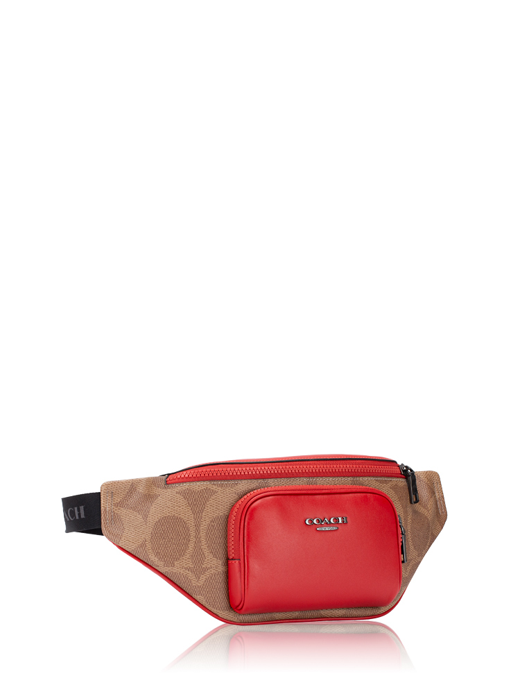 Men CBI67 Signature Racer Belt Bag Tan Bold Red