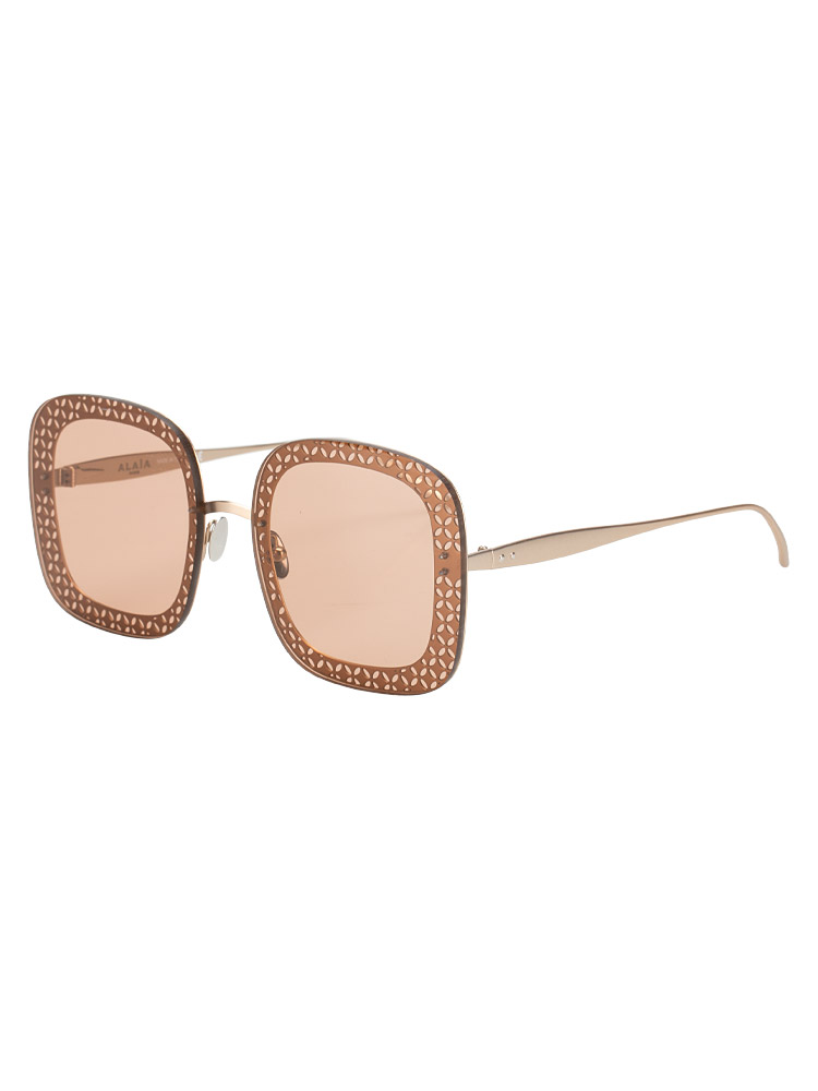 AA018S Floral Rim Cut-Out Square Sunglasses Gold