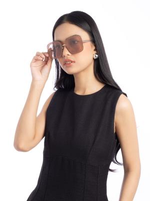 AA018S Floral Rim Cut-Out Square Sunglasses Gold