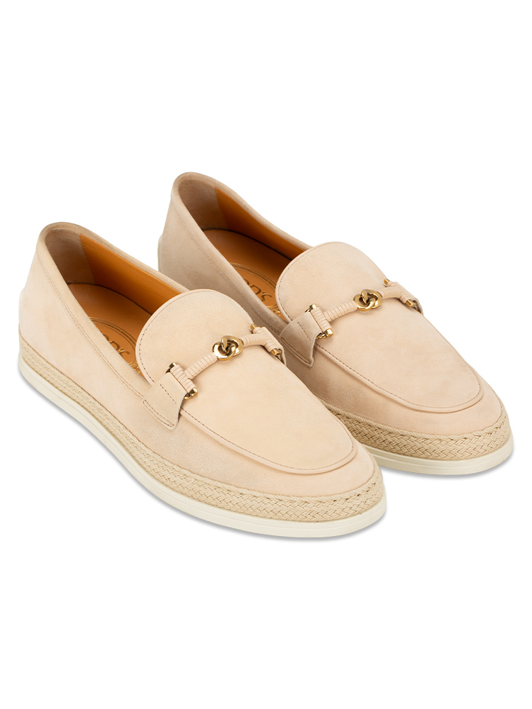 Gomma Suede Double T Ring Loafers Naturale Sz 39