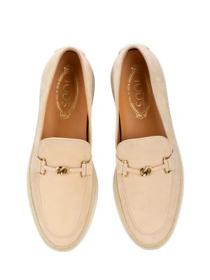 Gomma Suede Double T Ring Loafers Naturale Sz 39
