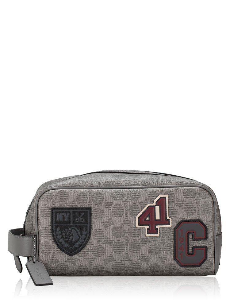 CCF36 Signature Canvas With Patches Large Travel Pouch Grey Multi