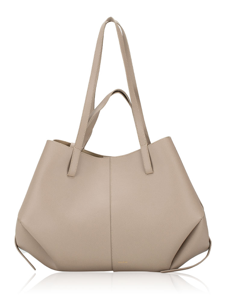 Textured Calfskin Cyme Tote Taupe