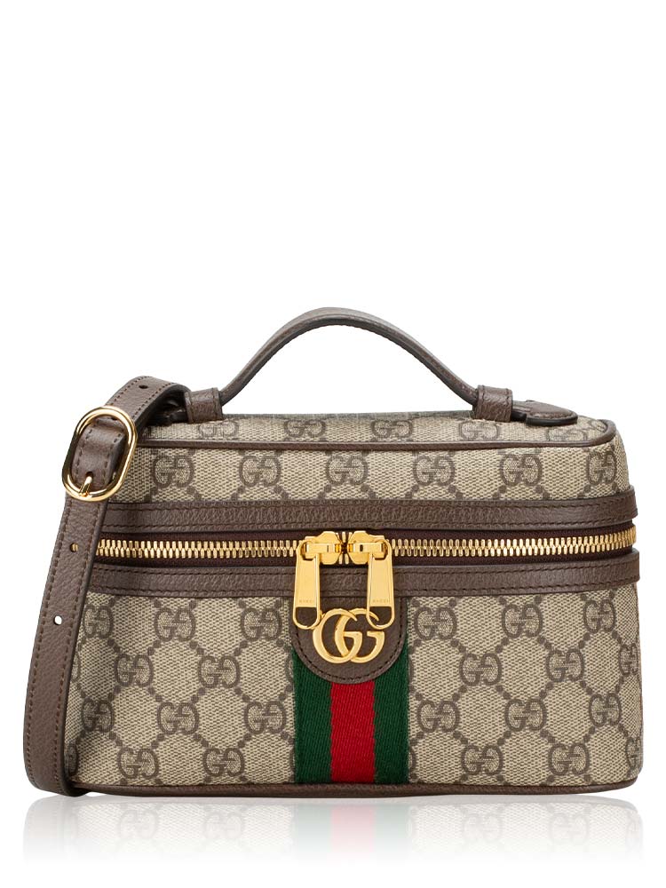 GG Supreme Web Ophidia Small Vanity Bag Beige Dark Brown