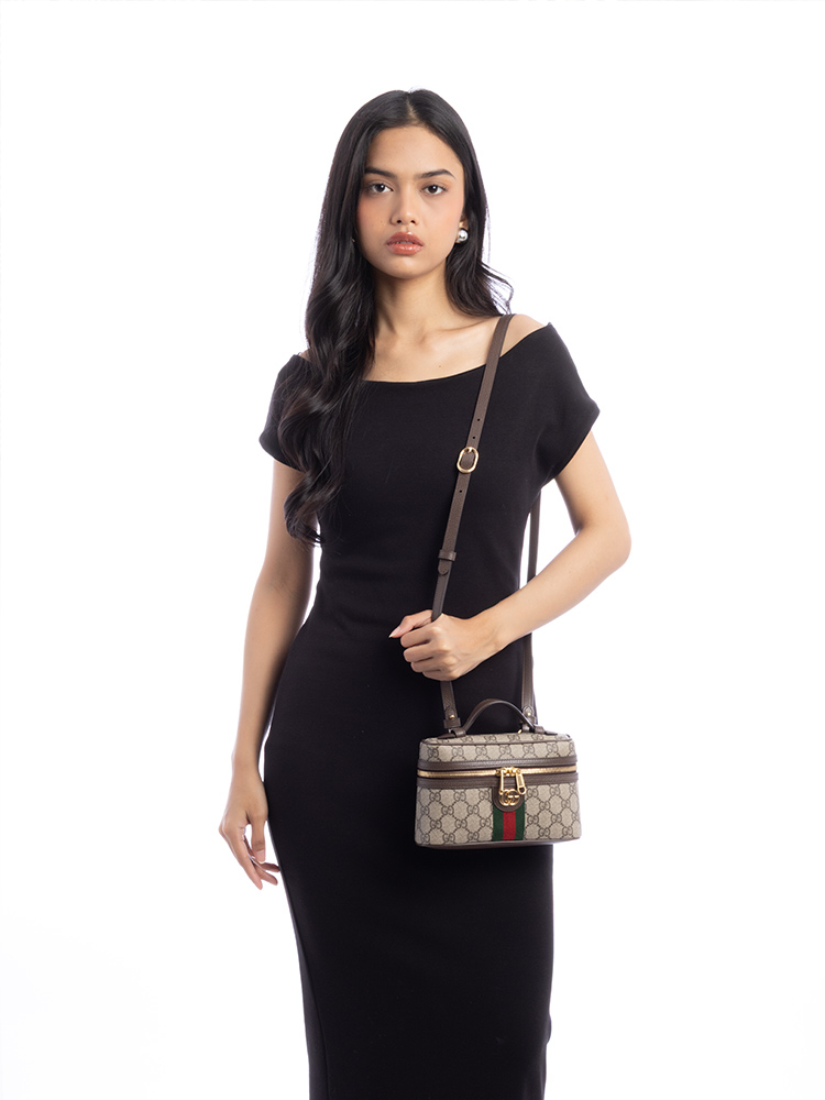 GG Supreme Web Ophidia Small Vanity Bag Beige Dark Brown