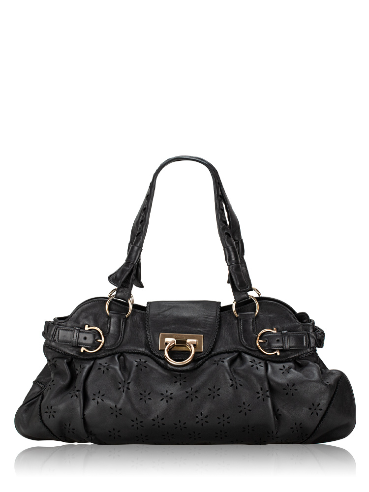 Perforated Lambskin Marisa Gancini Satchel Black