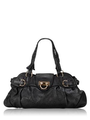 Perforated Lambskin Marisa Gancini Satchel Black