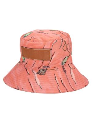 x Paula's Ibiza Shell Print Canvas Bucket Hat Coral Pink Sz 59