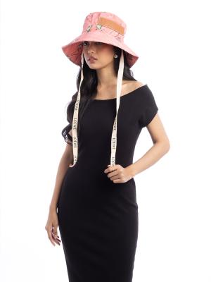 x Paula's Ibiza Shell Print Canvas Bucket Hat Coral Pink Sz 59