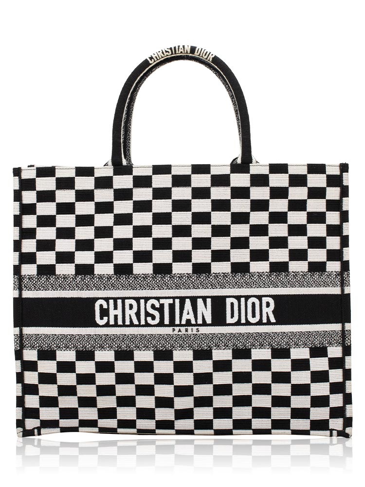 Toile Checkered Large Book Tote Black White