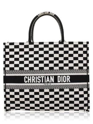 Toile Checkered Large Book Tote Black White