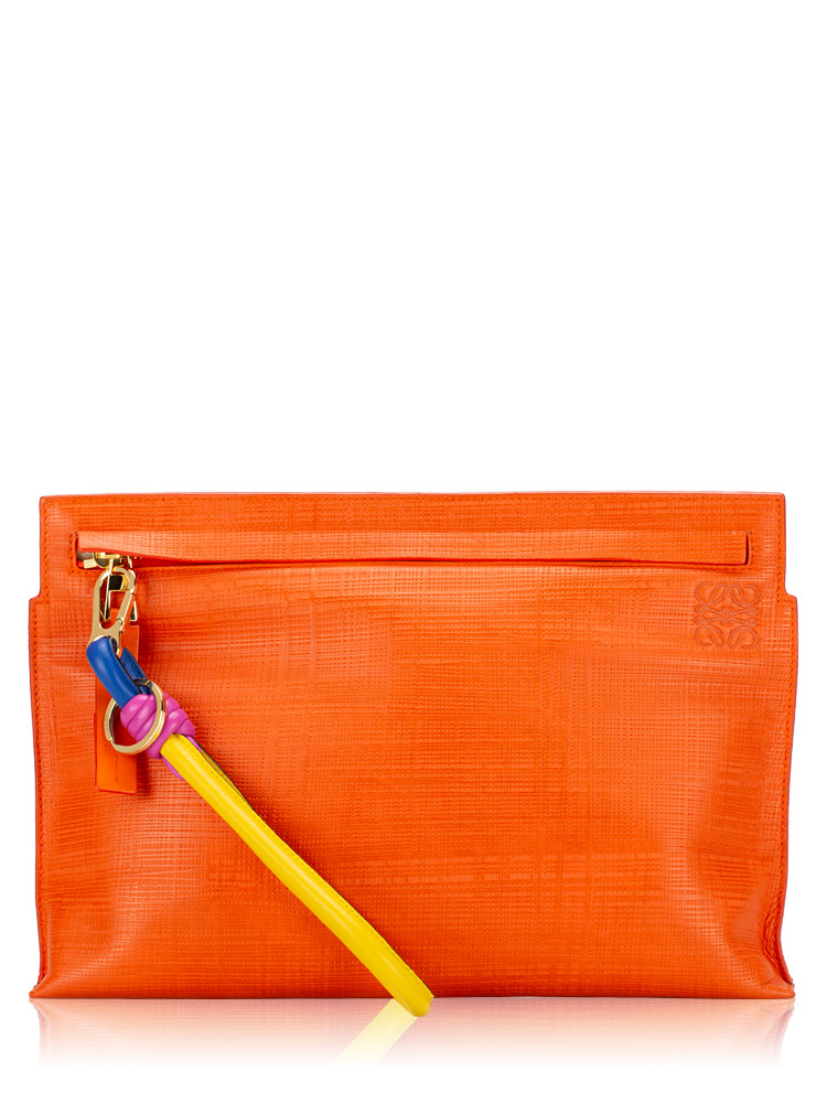 Calfskin T Pouch With Charm Orange