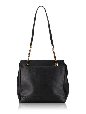 Vintage Caviar Triple Coco Mark Chain Tote Black
