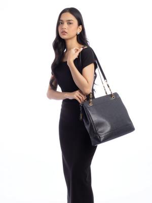 Vintage Caviar Triple Coco Mark Chain Tote Black