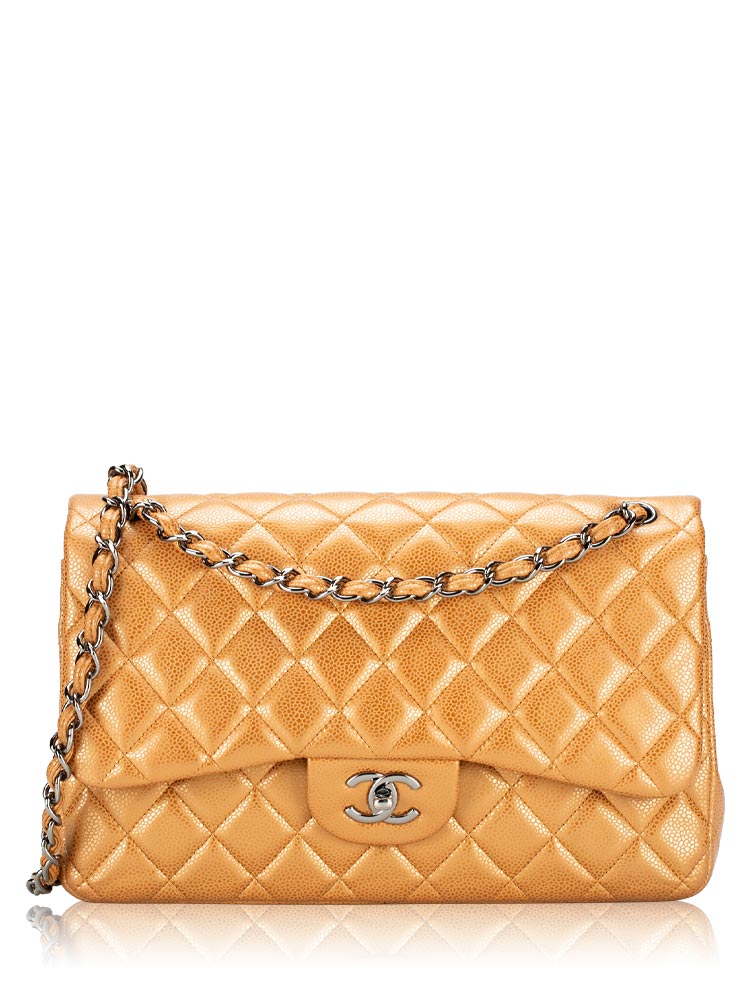 Metallic Caviar Classic Jumbo Double Flap Bag Copper