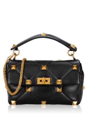 Nappa Roman Stud Large Shoulder Bag Black