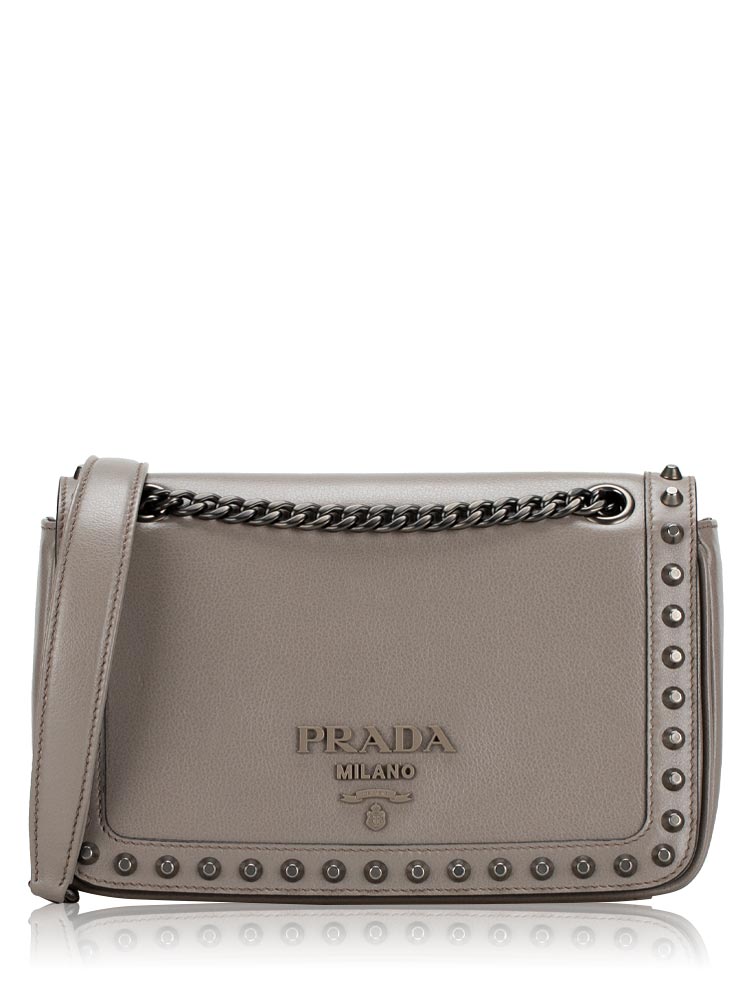 1BD147 Glace Calfskin Studded Crossbody Argilla