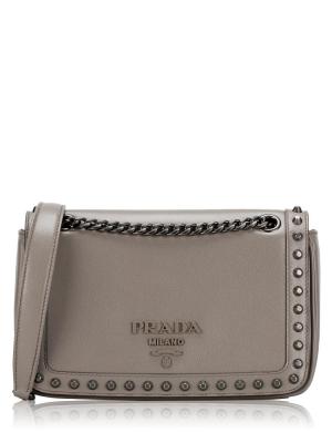 1BD147 Glace Calfskin Studded Crossbody Argilla