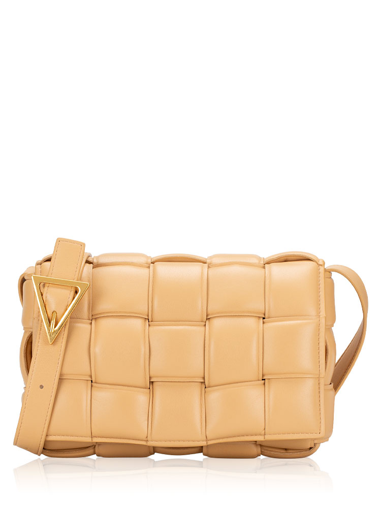 Nappa Maxi Intreccio Padded Cassette Crossbody Almond