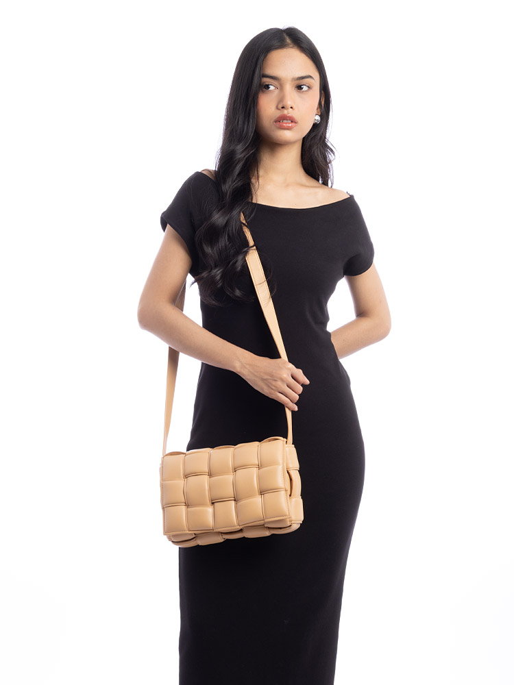 Nappa Maxi Intreccio Padded Cassette Crossbody Almond