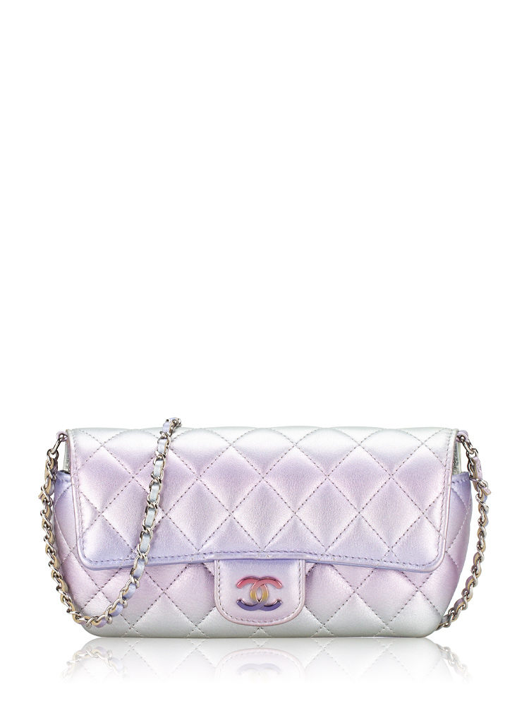 Gradient Metallic Calfskin Glasses Case With Chain Multicolor