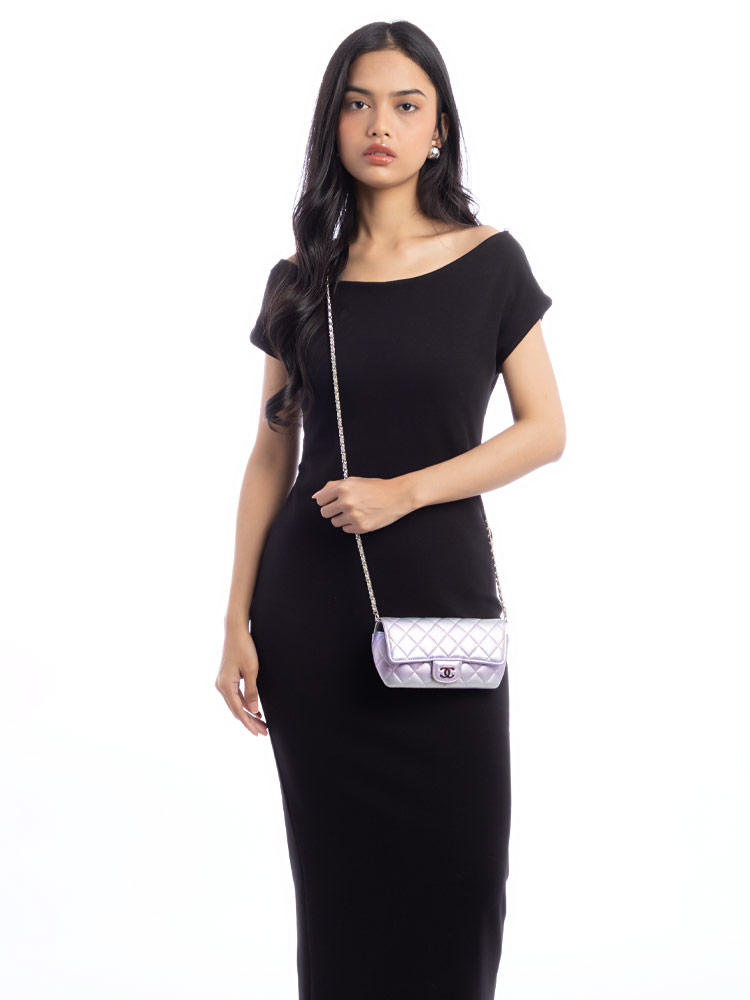 Gradient Metallic Calfskin Glasses Case With Chain Multicolor